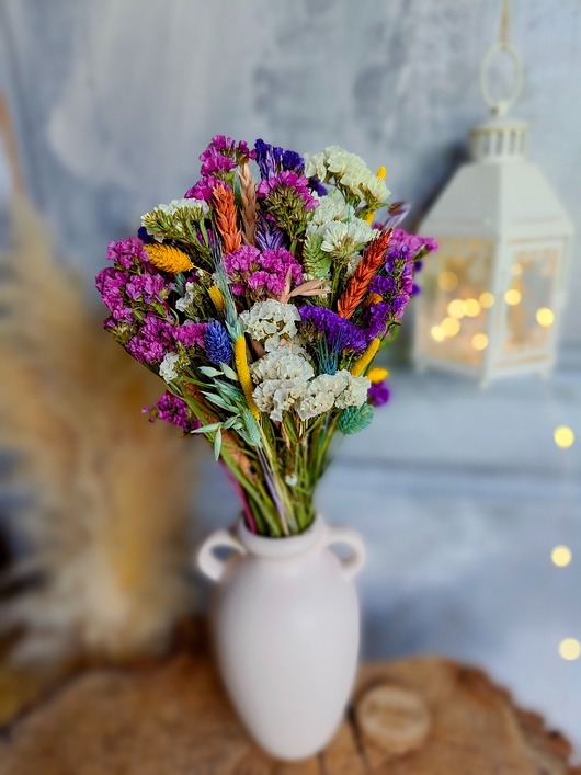 dodatki - różne Kolorowy bukiet suszonych kwiatów, kompozycja do wazonu