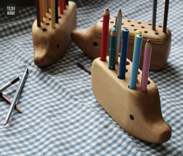 klocki i zabawki drewniane Jeż na kredki - przybornik/organizer (12mm)