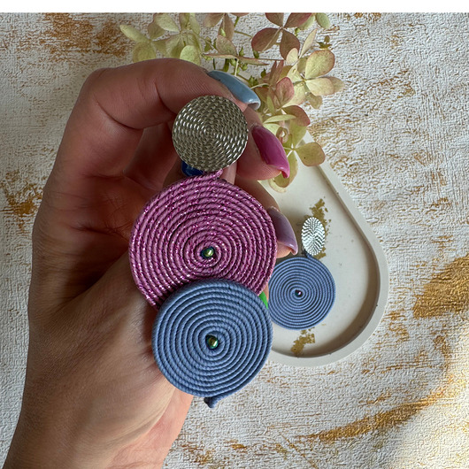 kolczyki soutache Asymetryczne kolczyki niebiesko- różowe lekkie