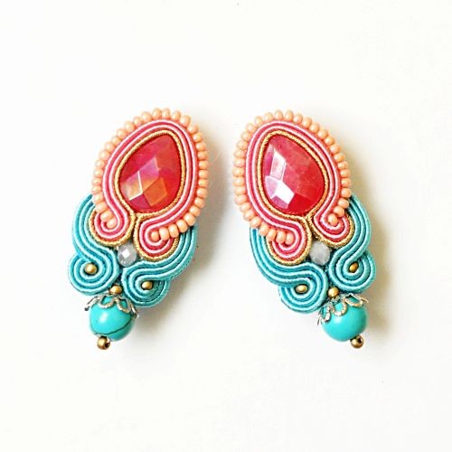 kolczyki soutache Sutaszowe kolczyki AGATY TURQUOISE