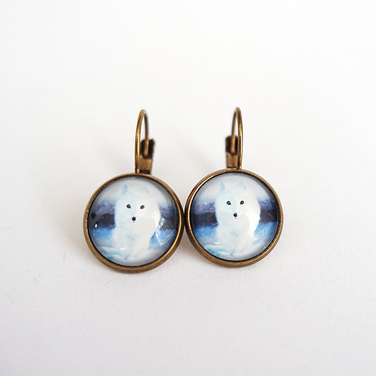 kolczyki szklane Kolczyki - Biały lis - antyczny brąz