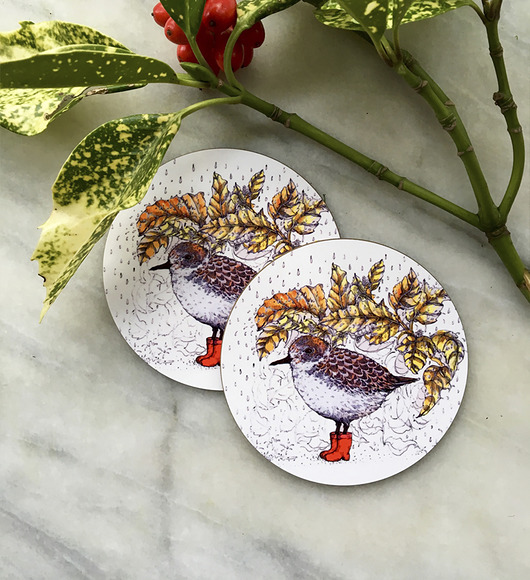 podkładki do kuchni Podkładki pod kubek- Biegus- Ptaszek w butach