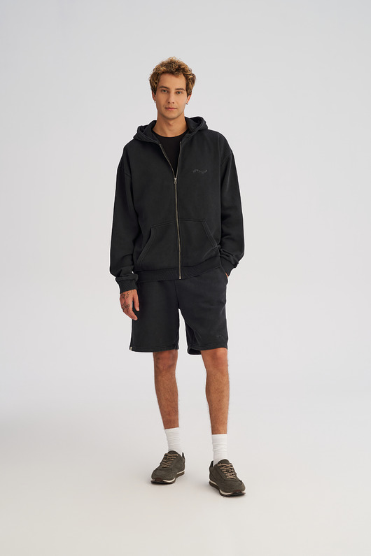 bluzy męskie Rozpinana męska bluza z efektem lekkiego sprania czarna