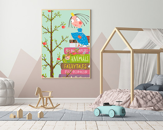 plakat. królewna i książki Love Life and Forest