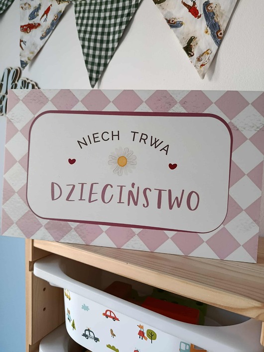 obrazy i plakaty do pokoju dziecięcego Niech trwa dzieciństwo - tabliczka plakat róż