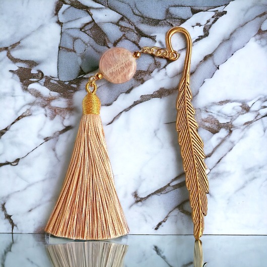 zakładki do książek Zakładka PREMIUM : kamień słoneczny : beż i złoto