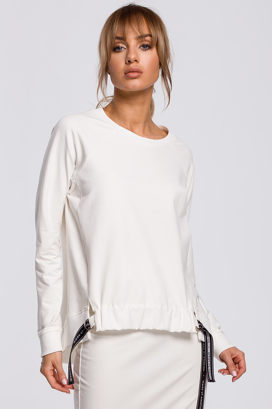 bluza bez kaptura damska Bluza z lampasami - ecru(M-492)