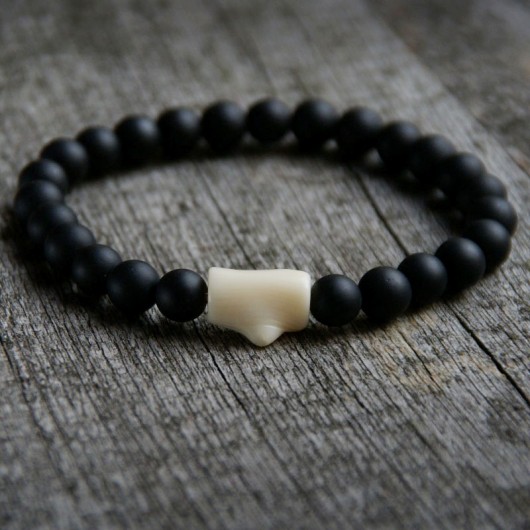 męska bransoletka : BLACK LAVA & WHITE CORAL kaktusia
