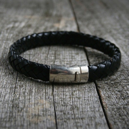 męska bransoletka : SKÓRA : black braid kaktusia