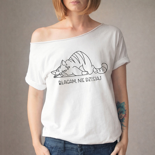 t-shirt damskie Błagam nie dzisiaj Oversize Biały