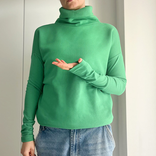 bluza bez kaptura damska Wąski rękaw Golf Trawa