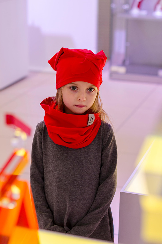 Czapka Z Kominem Zestaw Dziewczęcy czerwony GEEKID