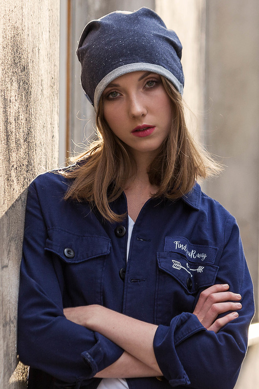 Wygodna Czapka Beanie DRES Granatowy Melanż CADOaccessories