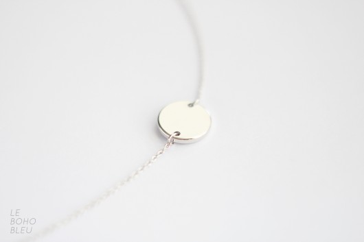 Rhodium Plated Two Holes Round Tag Necklace Le Boho Bleu