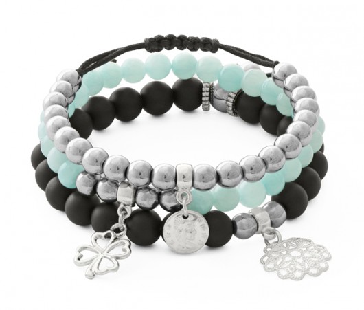 Silver hematite,light blue jade & blackstone set Lavoga