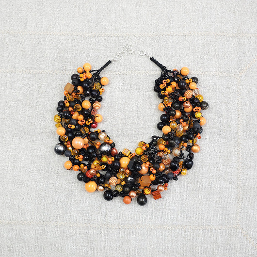 kolie 7054 Szydełkowy Naszyjnik Black & Orange