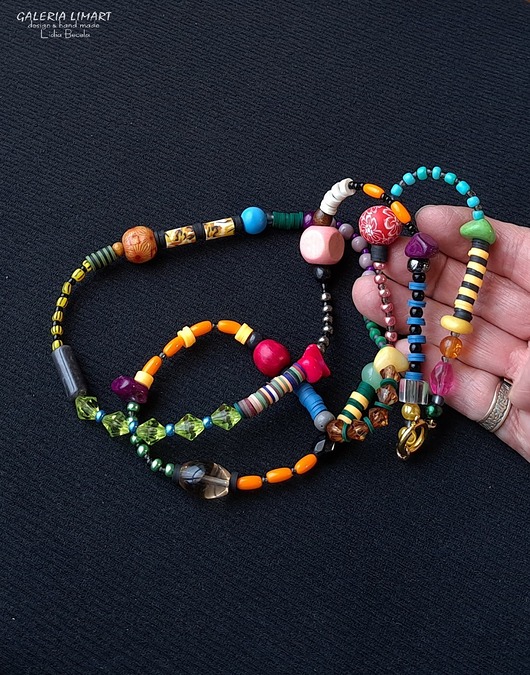 korale Długi bajecznie kolorowy naszyjnik Boho z drobnych koralików super prezent