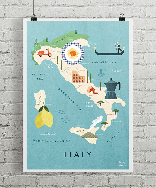 plakaty Plakat Italia / Włochy - mapa graficzna