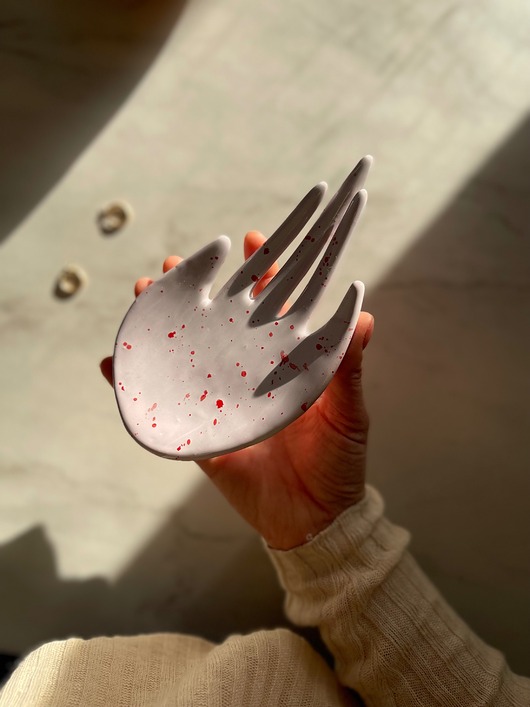 pojemniki na biżuterię Ceramiczna Łapka Handmade Talerzyk na Biżuterię Lolipop w Czarwone Ciapki