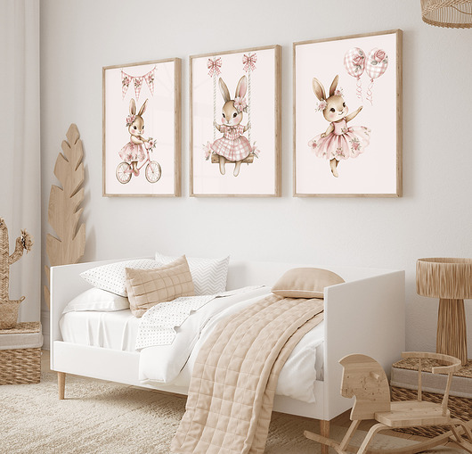 obrazy i plakaty do pokoju dziecięcego Plakaty dla dzieci Króliczki, Pokój dziewczynki rózowe dodatki