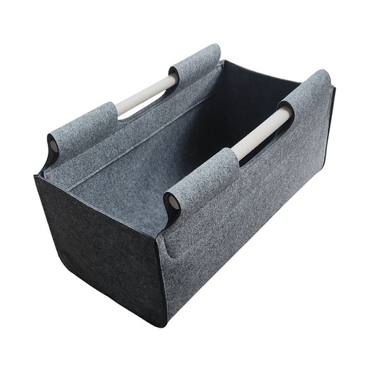 kosze do przechowywania Kosz filcowy z drewnianymi uchwytami - szeroki - szary