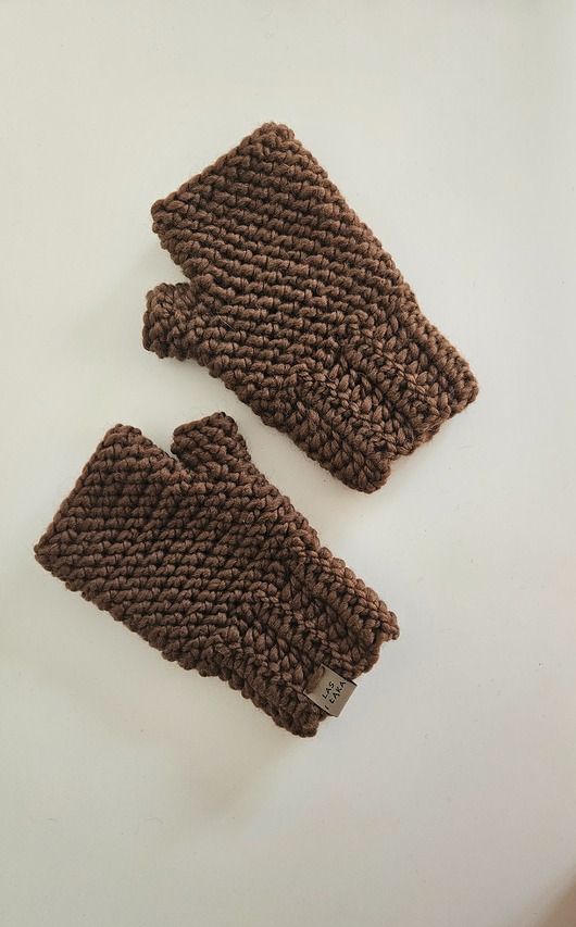 rękawiczki damskie Brązowe Mitenki jesienno/zimowe