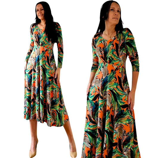 sukienki midi damskie Codzienna sukienka midi w kolorowe pióra R.34-52