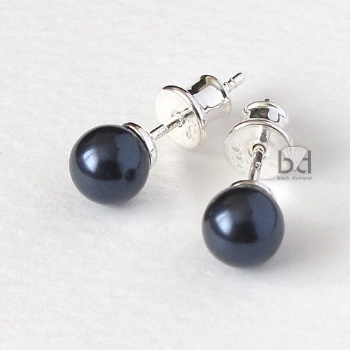 Sztyfty - perły kryształ Swarovski  (6 mm) Black Diamond