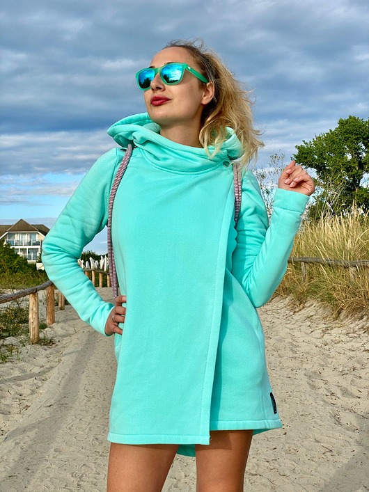 bluza z kapturem damska Bluza / płaszcz ROBIN kolor miętowy
