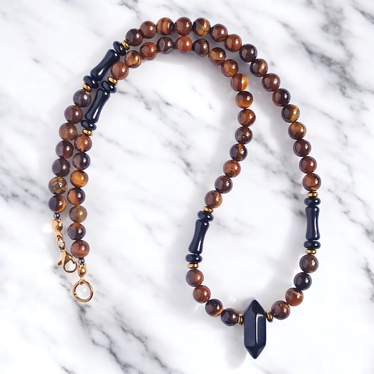 biżuteria męska SUKCES, SIŁA, ODWAGA : naszyjnik męski : tygrysie oko, onyks