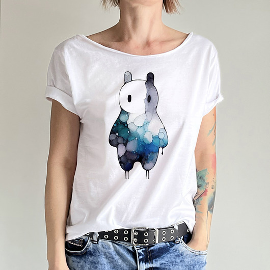 t-shirt damskie Duszkowy ludzik niebieskoczarny Biały Oversize