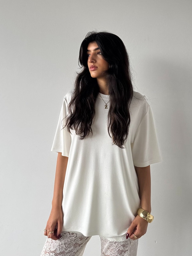 t-shirt damskie T-shirt  luźny wiskozowy Milano Sky creamly white