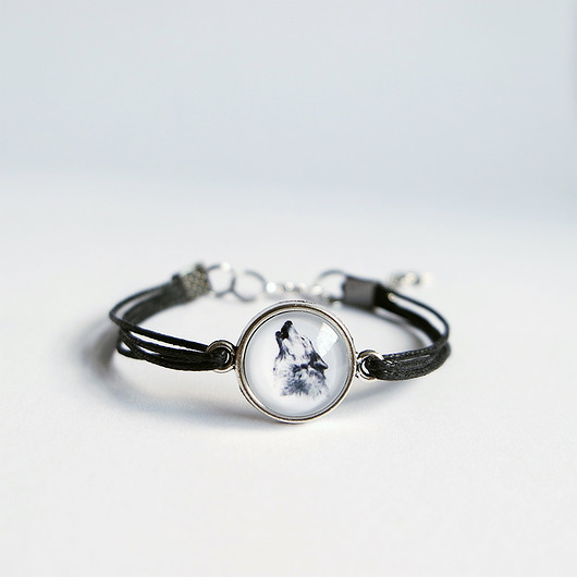 bransoletki ze szkła Bransoletka - Wilk - czarna, sznurki