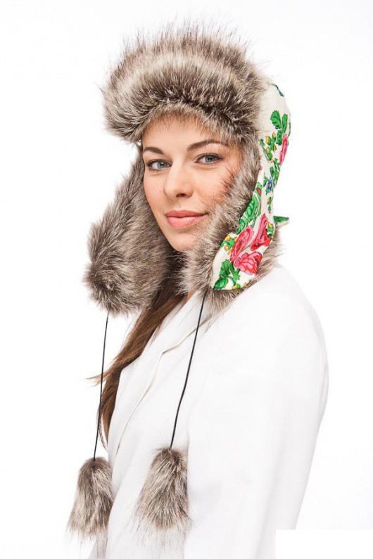 Czapka uszatka folk ecru moxos