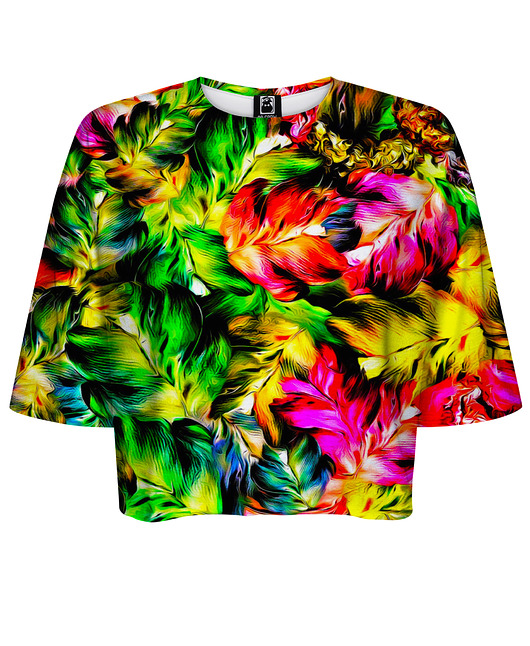 t-shirt damskie DR.CROW T-shirt Krótki CROP Jungle Leaves Red