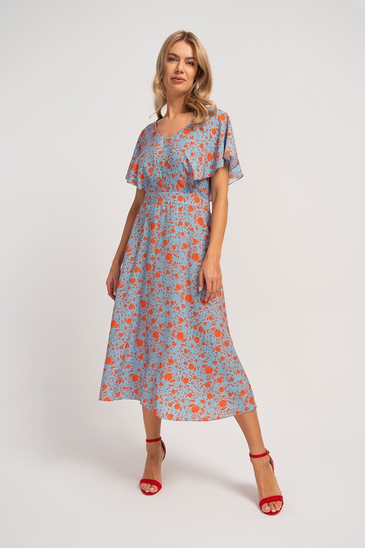 sukienki midi damskie LARA - sukienka ze zwiewnymi rękawkami