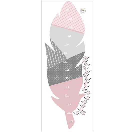 naklejki ścienne do pokoju dziecka Naklejka miarka Feather rose 150x54cm