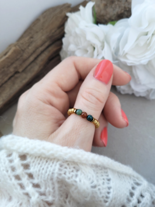 pierścionki elastyczne Pierścionek z Agatem w kolorach ziemi