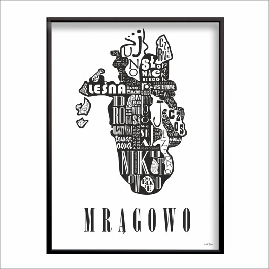 plakaty Mapa - MRĄGOWO plakat czarno biały