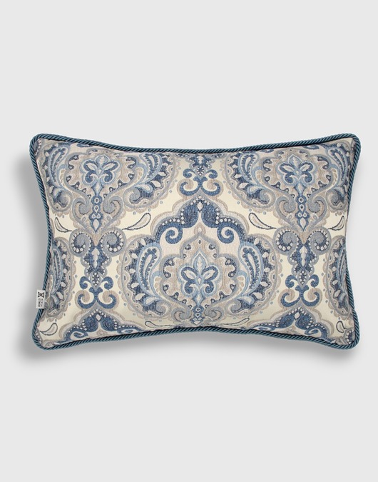 poduszki, poszewki - różne Kremowa - niebieska poduszka dekoracyjna w ornamenty 60x40 Rani