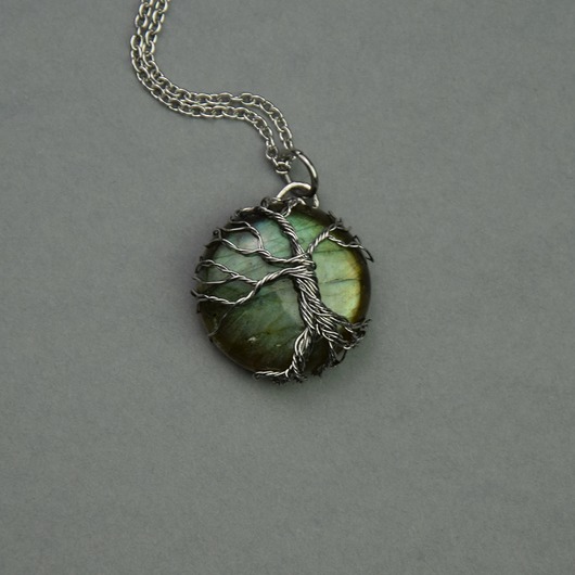 wisiory Wisiorek zielony labradoryt drzewo życia wire wrapping