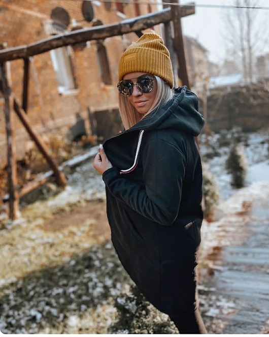 bluza z kapturem damska BLUZA-PŁASZCZ LONGLINE czarna
