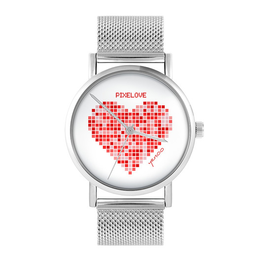 zegarki damskie Zegarek - Serce pixelove - bransoleta mesh