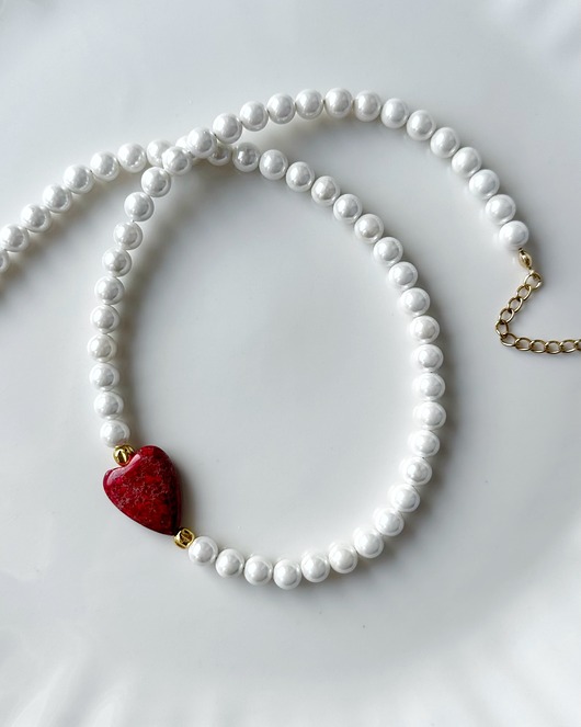 złote naszyjniki Naszyjnik Walentynkowy Perły Serce