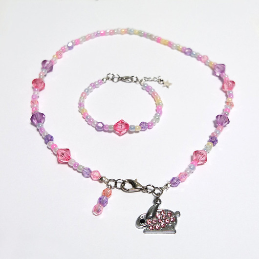 komplet biżuterii Komplet - Różowy, pastelowy króliczek