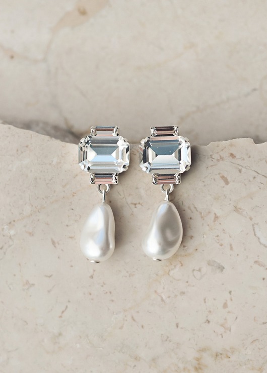 Biżuteria ślubna Kolczyki Ślubne z Perłą Barokową i Kryształami DAPHNE