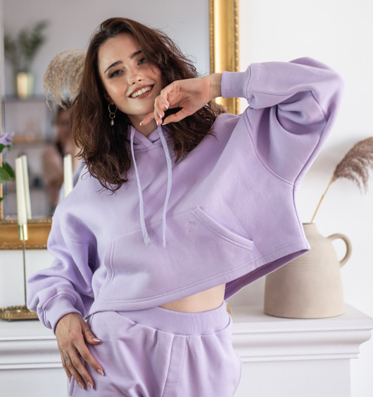 bluza z kapturem damska Lawendowa bluza bawełniana krótka