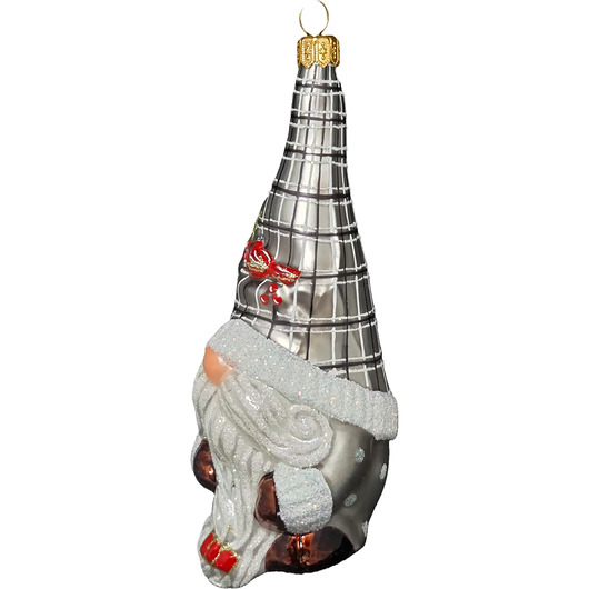 bombki Ręcznie malowana szklana bombka srebrny skrzat w kratkę