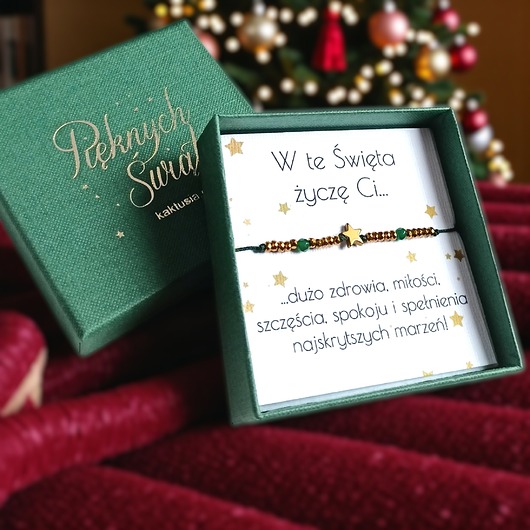 bransoletki z kamieni naturalnych Świąteczna bransoletka - pomysł na prezent - świąteczne pudełko - ZIELONA2