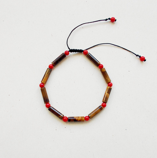 bransoletki z kamieni naturalnych Tygrysie oko i koral Bransoletka z regulacją